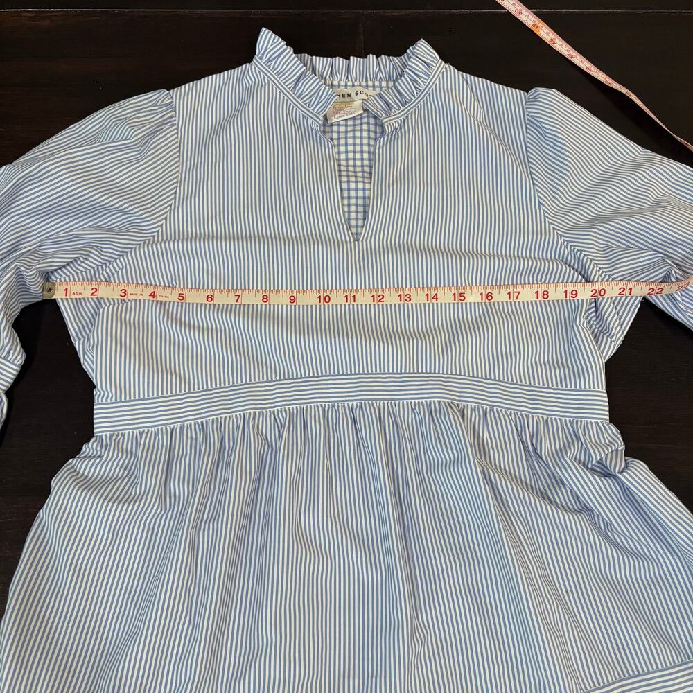 Gretchen Scott Blue and White Striped "So Sweet" Cotton Ruffle Dress SzM Preppy - Picture 5 of 9